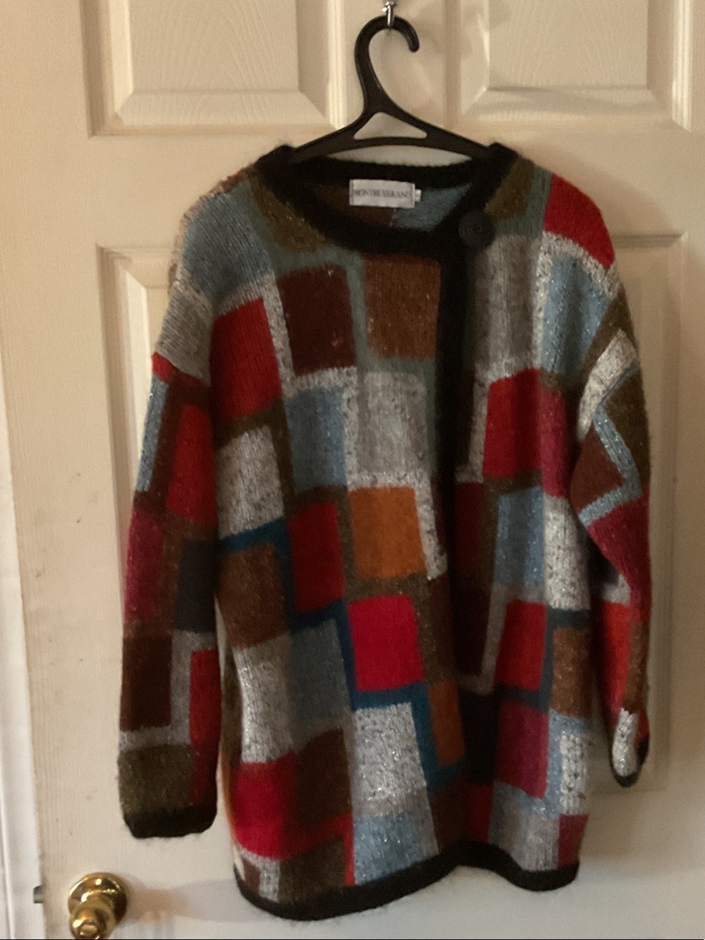 Montrexerano Multicolor Patchwork Wool Blend Cardigan Sweater - Red, Blue, Brown